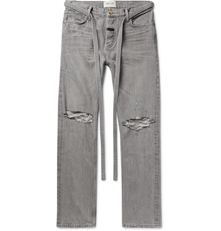 Photo: Fear of God - Belted Distressed Selvedge Denim Jeans - Gray