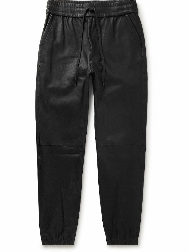 Photo: John Elliott - LA Tapered Leather Drawstring Trousers - Black