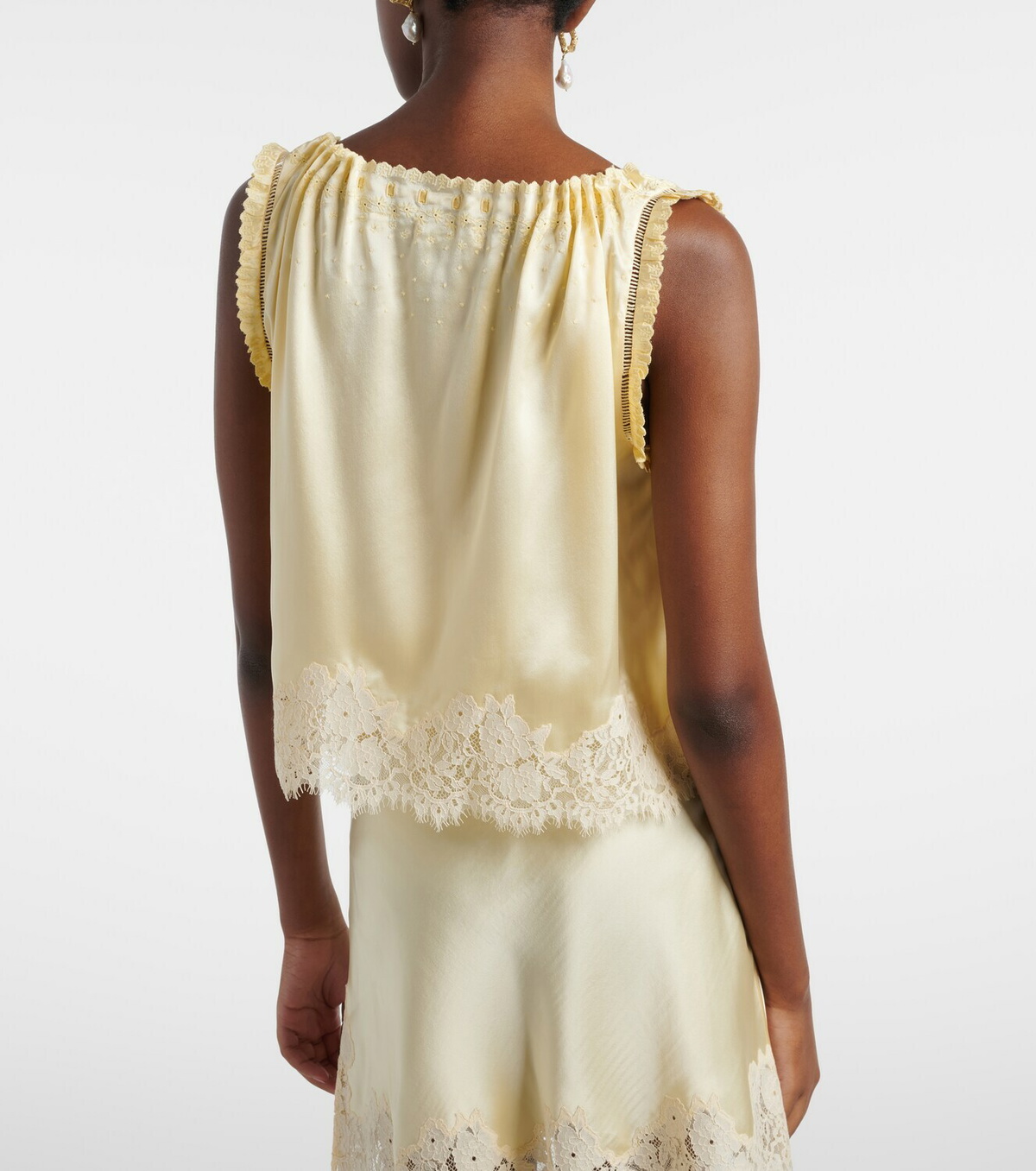 Dôen Toulouse lace-trimmed embroidered silk top