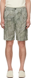 YOKE Green Leaf Pattern Printed Rayon 2Pleated Easy Shorts
