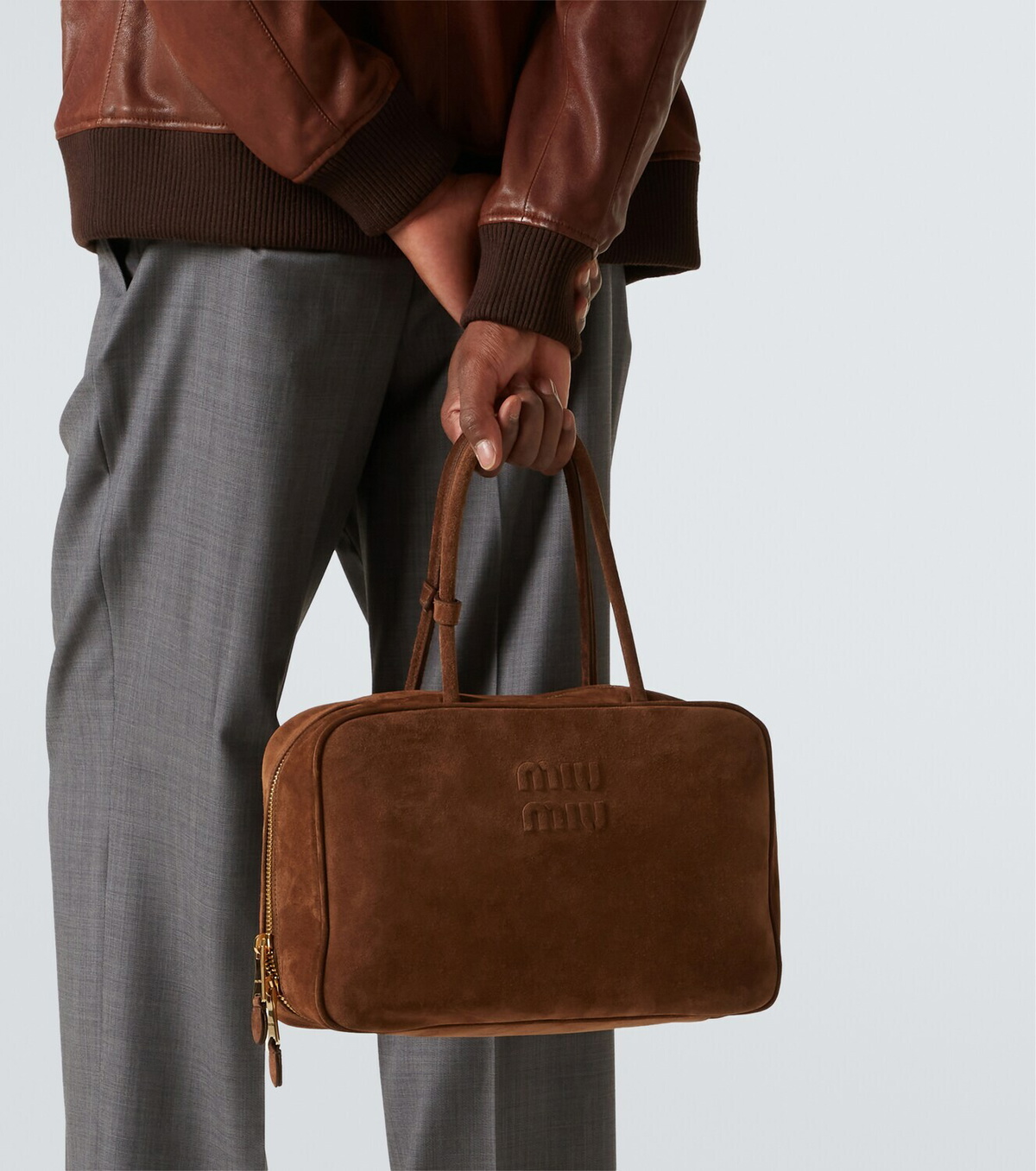Miu Miu Logo suede tote bag