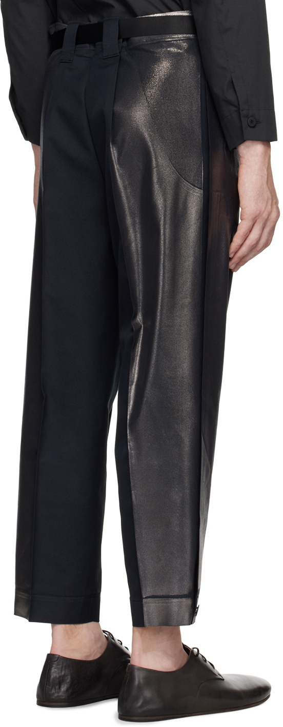 132 5. ISSEY MIYAKE Black Tucked Foil Trousers