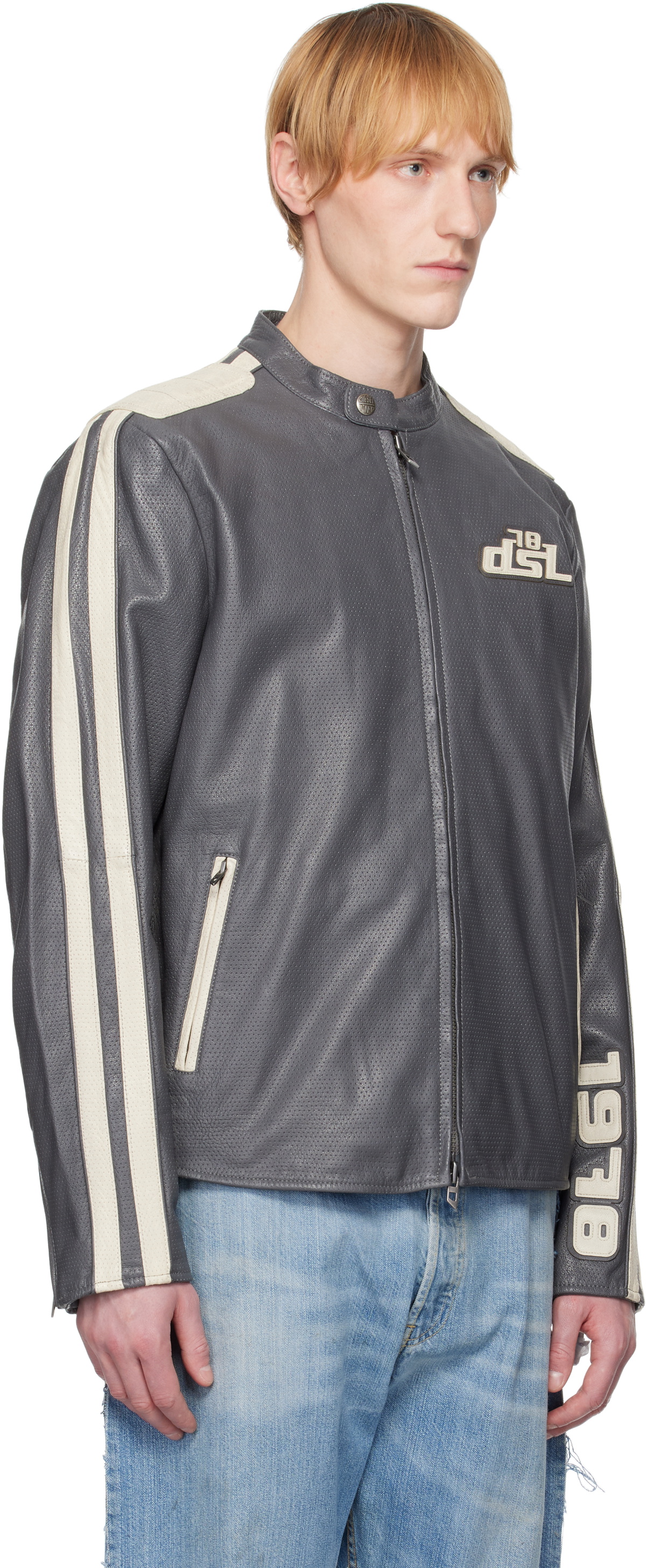 Diesel Gray L-Pop Leather Jacket Diesel