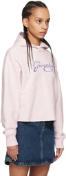 Givenchy Pink Cropped 'GIVENCHY' Snake Print Fleece Hoodie