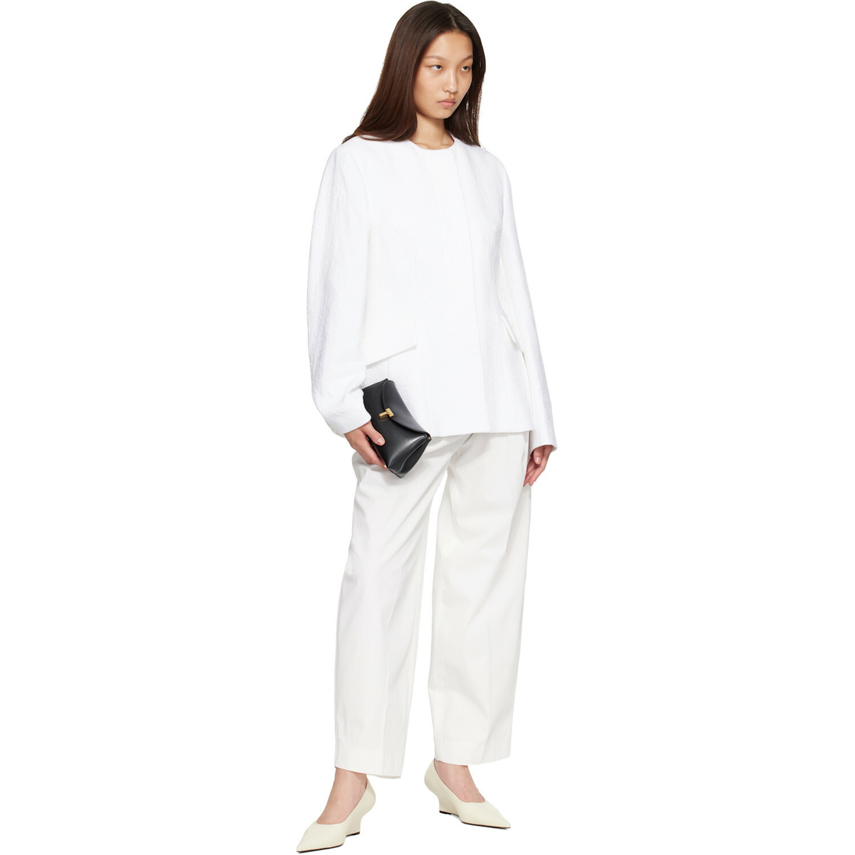 TOTEME White Single Pleat Cotton Trousers