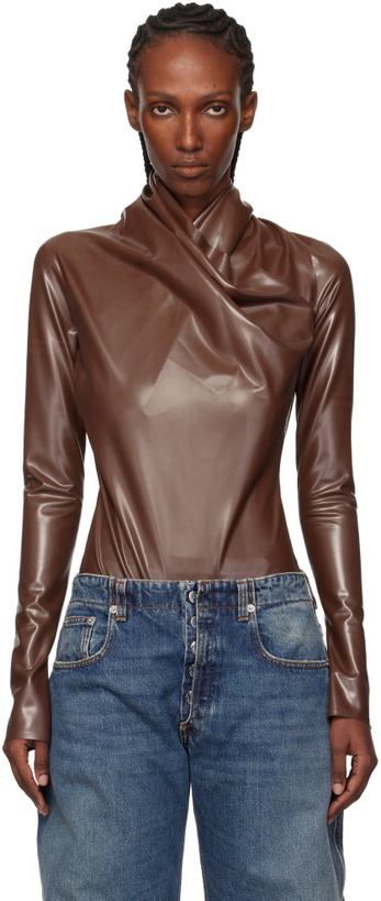 Photo: Mugler Brown Latex Scarf Bodysuit