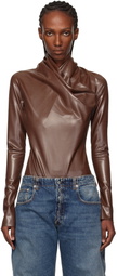 Mugler Brown Latex Scarf Bodysuit