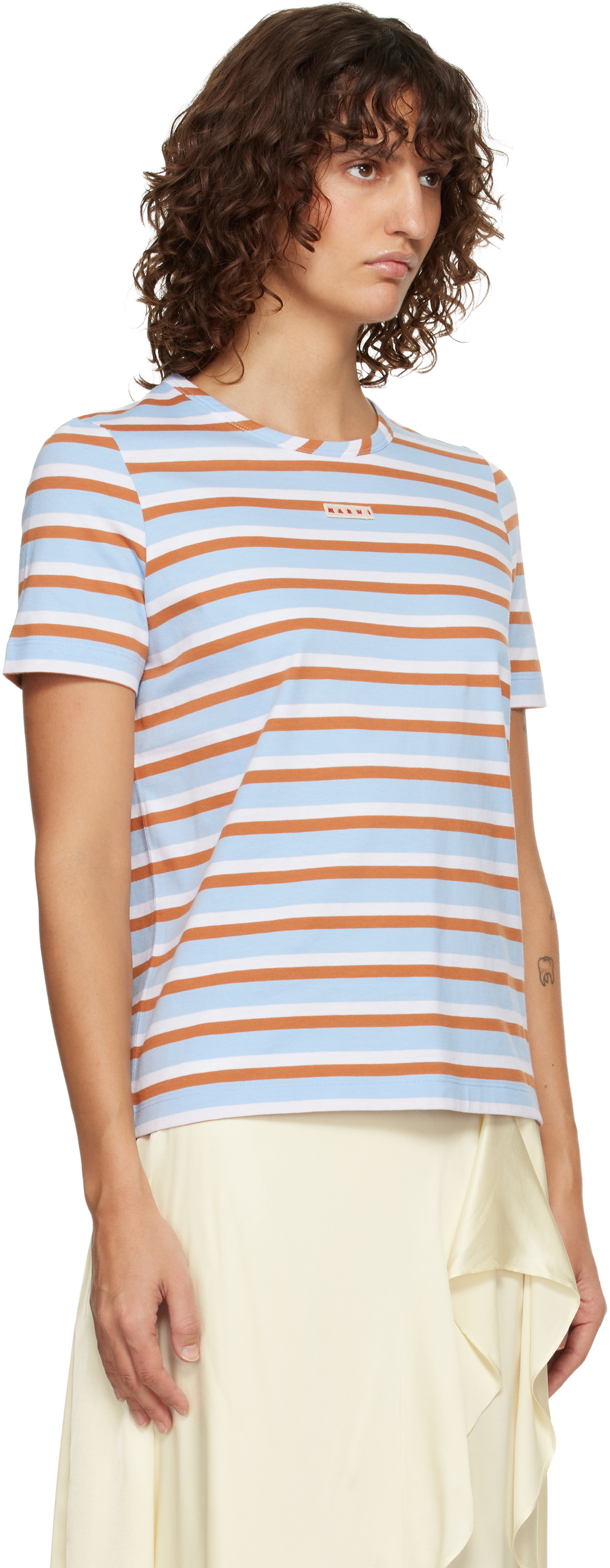 Marni Blue & Brown Striped Cotton T-shirt