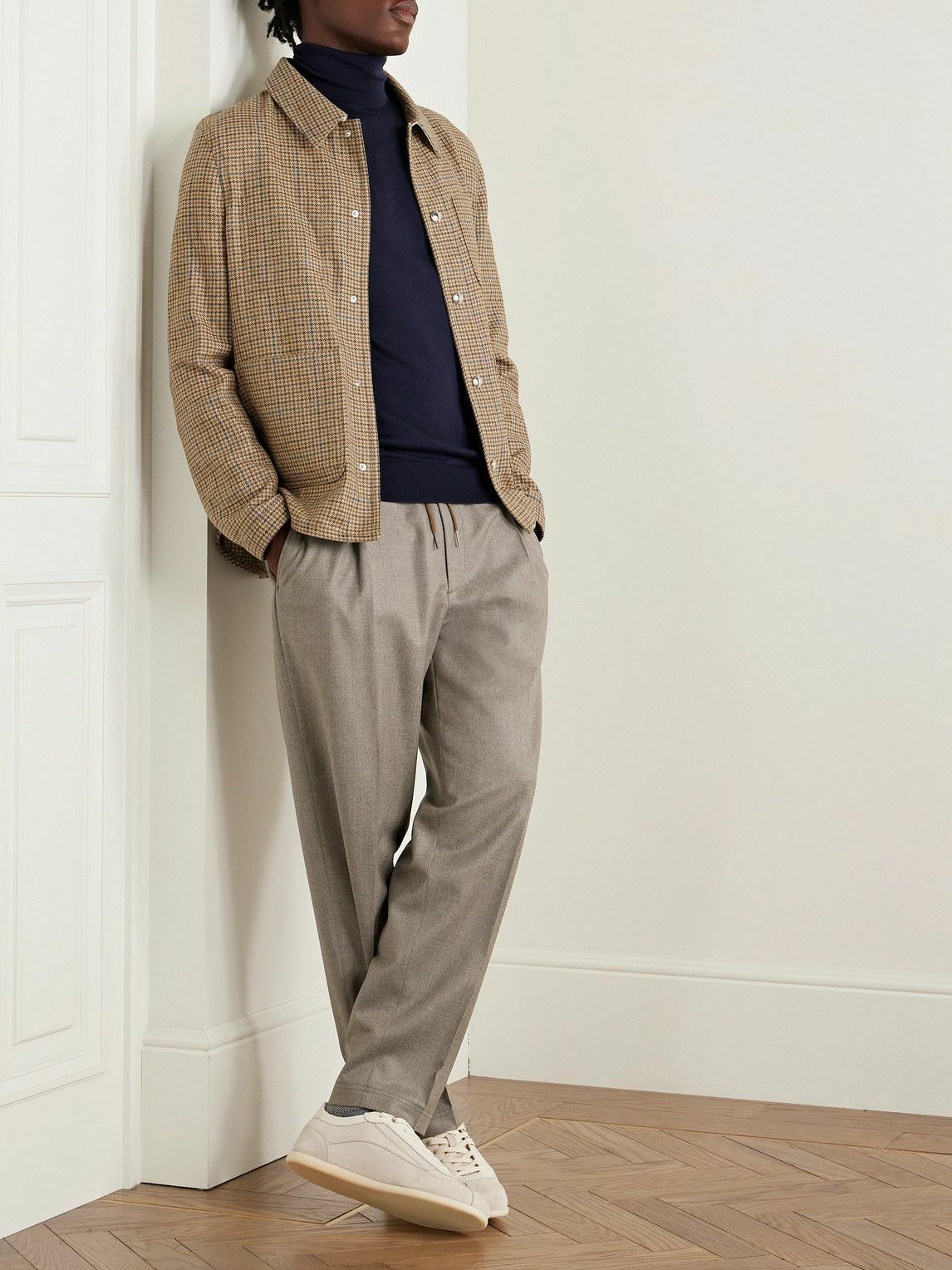 Caruso - Slim-Fit Pleated Wool Drawstring Trousers - Brown