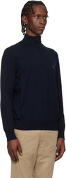 BOSS Navy Zip-Neck Cotton & Cashmere Sweater