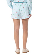 MC2 Saint Barth Woman Seersucker Striped Pull Up Shorts Meave With Cherry Patches