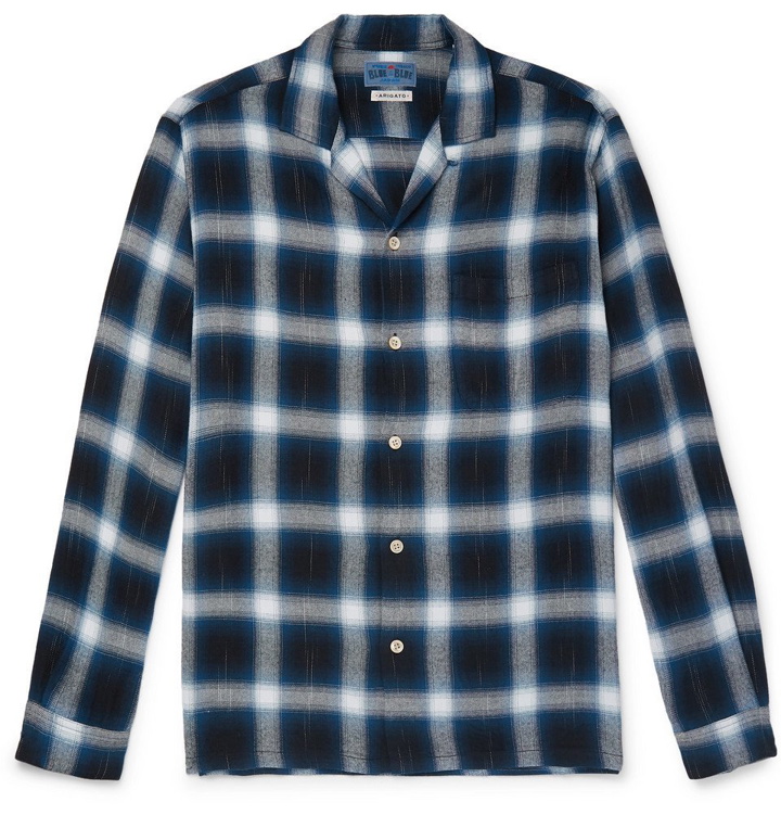Photo: Blue Blue Japan - Camp-Collar Checked Flannel Shirt - Navy