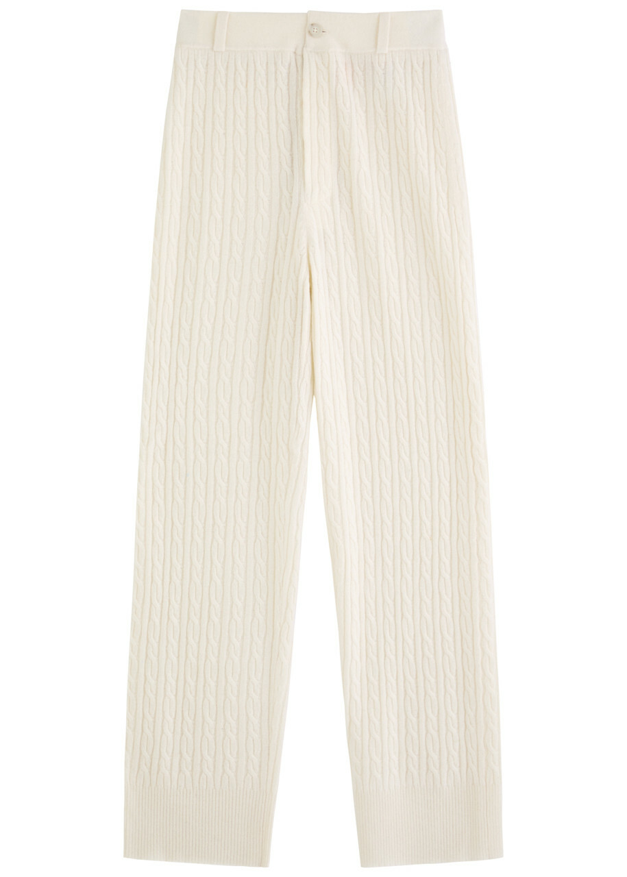 Guest In Residence Cable-knit Straight-leg Cashmere Trousers Cream