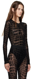 Versace Jeans Couture Black Tulle Flock Liquify Bodysuit
