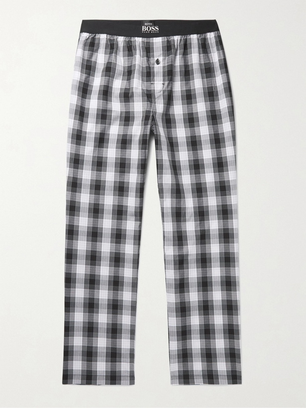 Photo: HUGO BOSS - Checked Cotton-Poplin Pyjama Trousers - Black