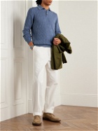 Ghiaia Cashmere - Slim-Fit Cable-Knit Cotton Polo Shirt - Blue