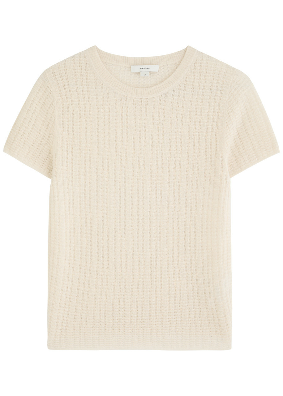 Vince Textured Cashmere-blend T-shirt Cream
