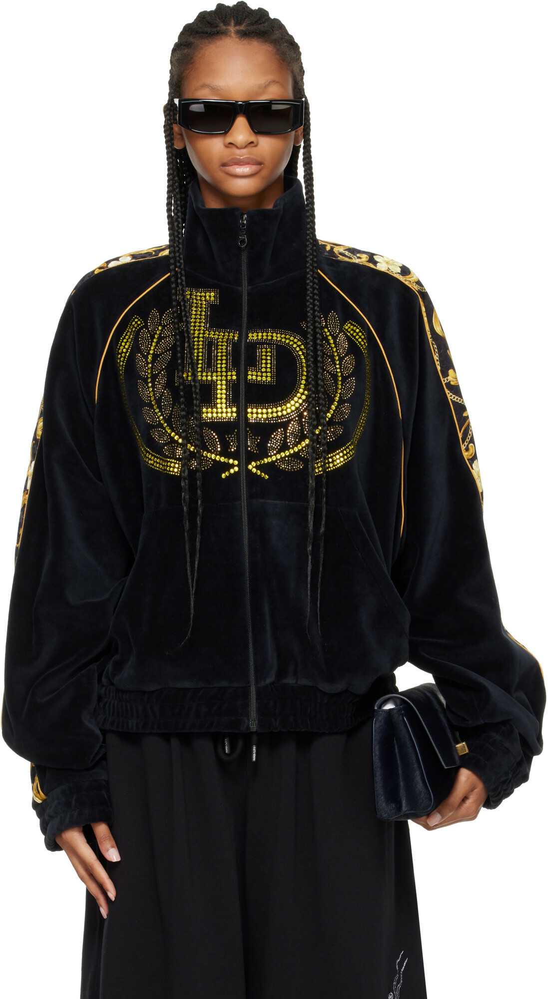 LU'U DAN Black Supa Sleaze Velvet Track Jacket