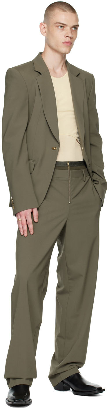Dion Lee SSENSE Exclusive Khaki Rib Suspend Trousers
