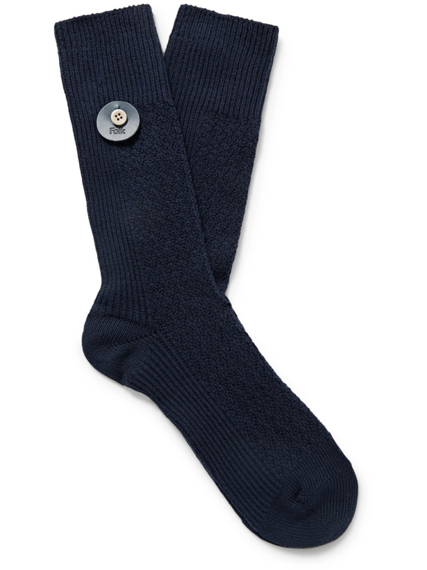 Photo: FOLK - Textured Cotton-Blend Socks - Blue