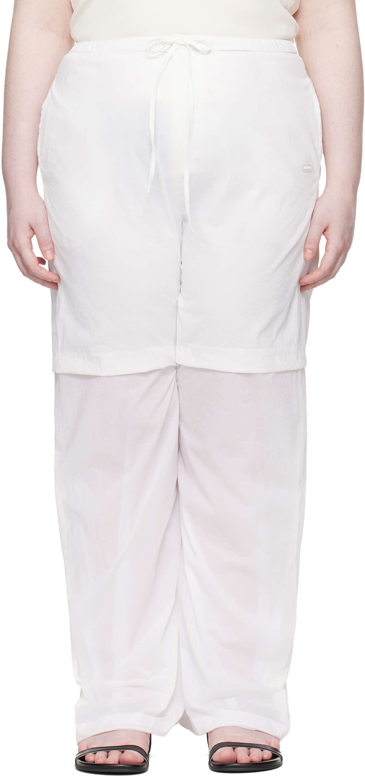 AMOMENTO White Nylon Layered Trousers