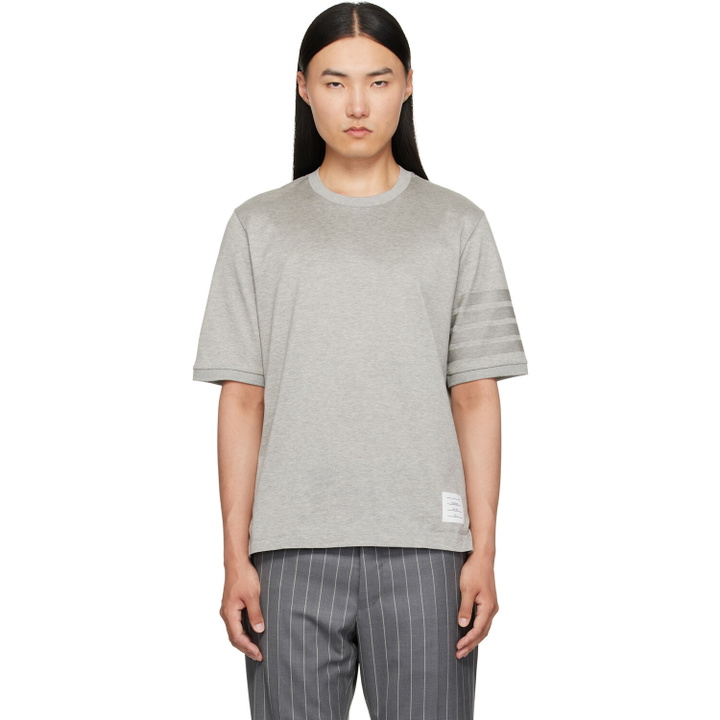 Photo: Thom Browne Gray Jersey Ottoman 4-Bar T-Shirt