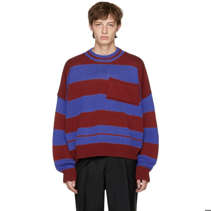Photo: Raf Simons Red and Blue Disturbed Striped Sweater 