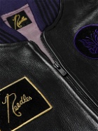 Needles - Award Appliquéd Leather Bomber Jacket - Purple