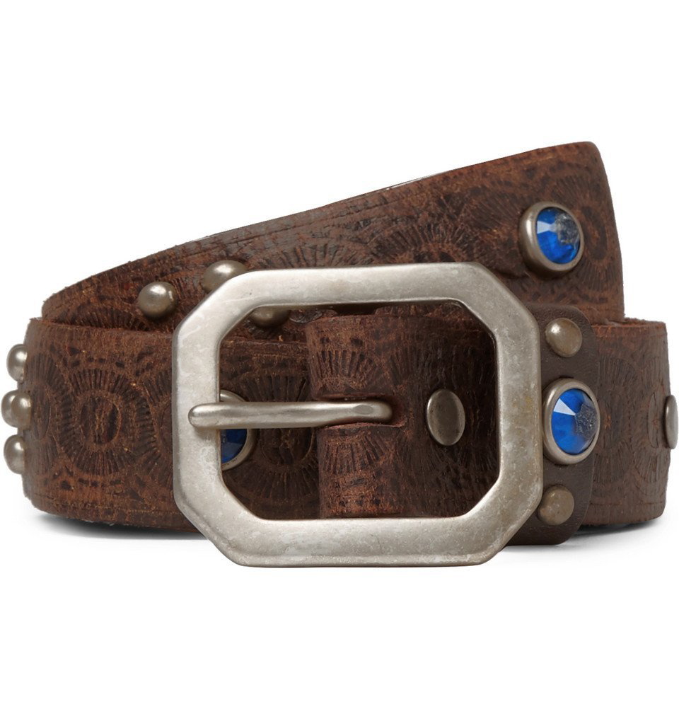 RRL - 3cm Rasco Embellished Leather Belt - Men - Dark brown RRL