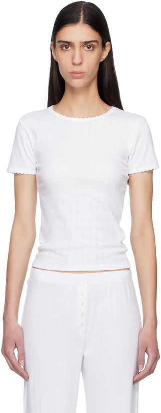 Photo: LESET White Pointelle Slim Fit T-shirt