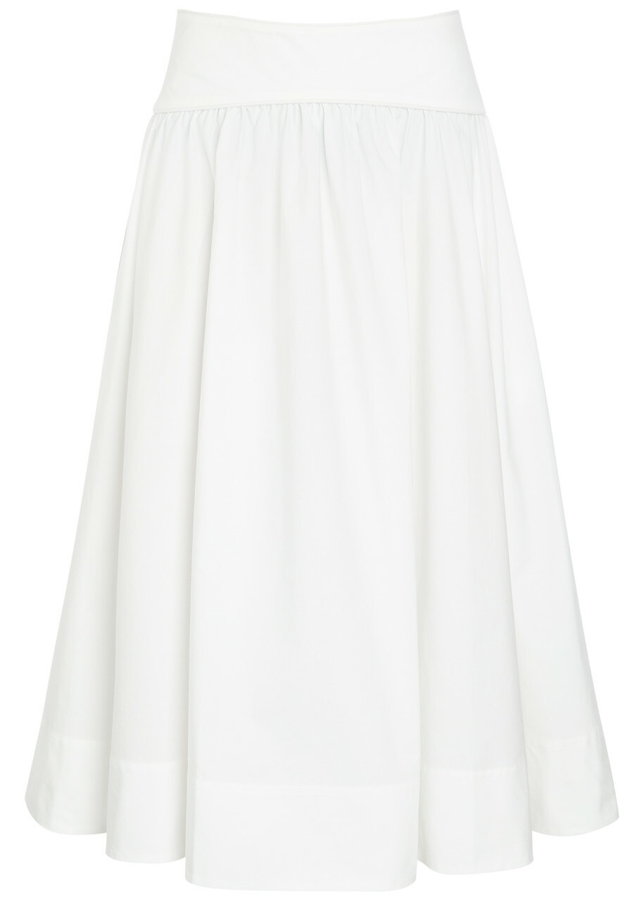 Zimmermann Gathered Cotton-poplin Midi Skirt Ivory