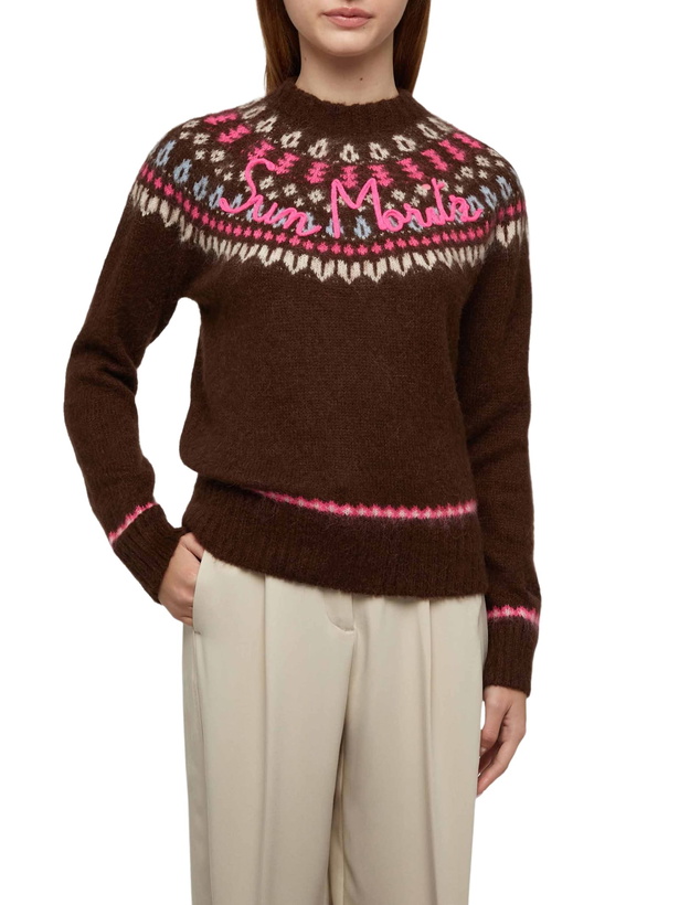 Photo: MC2 Saint Barth Brown Sweater Queen Nordic Soft With Fair Isle Jacquard And Sun Moritz Embroidery