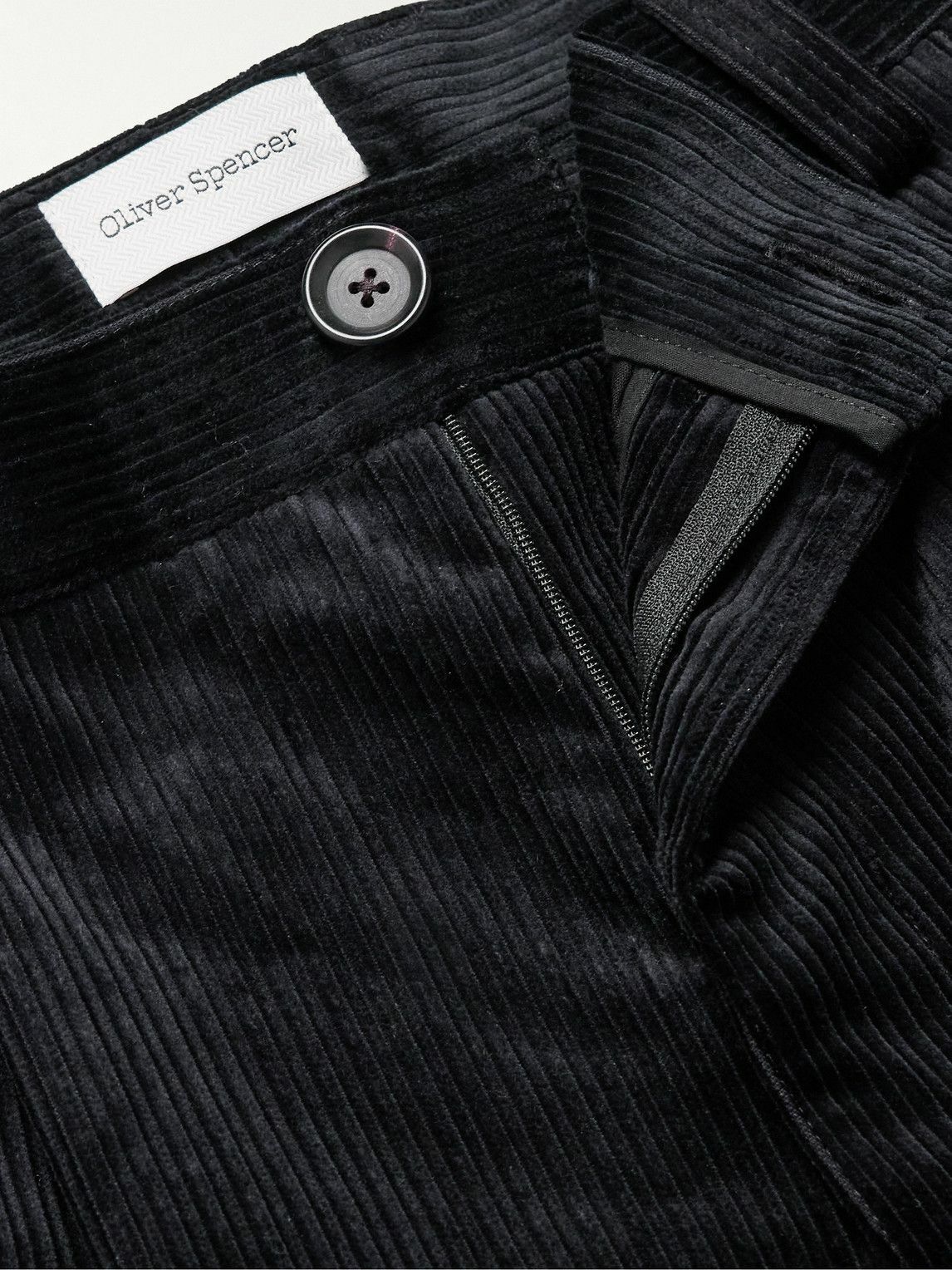 Oliver Spencer - Morton Straight-Leg Pleated Cotton-Corduroy Trousers - Black