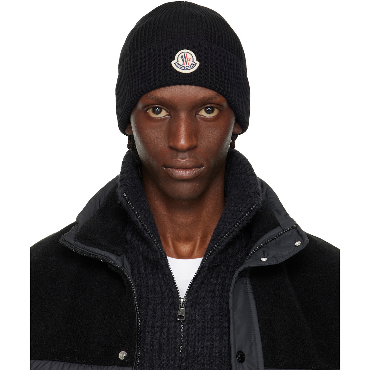 Moncler Black Logo Cotton Beanie