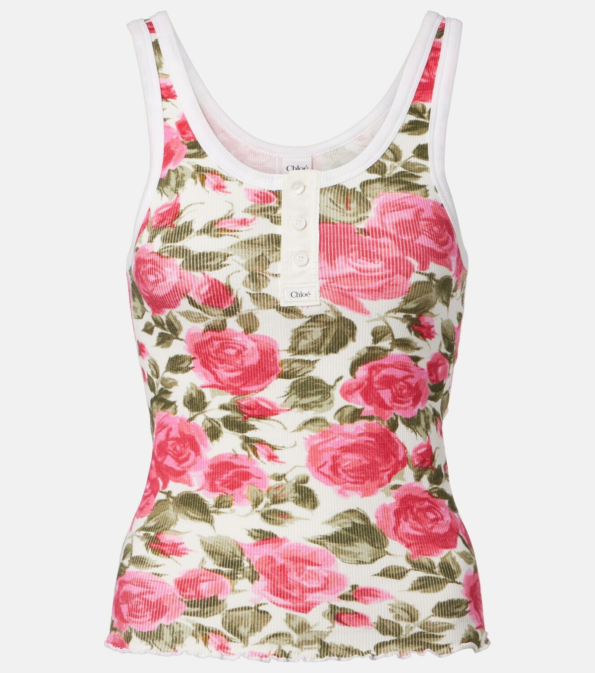 Chloé Floral ribbed cotton-blend tank top