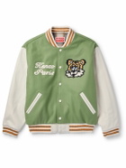 KENZO - Verdy Logo-Embroidered Leather-Trimmed Wool-Blend Felt Varsity Jacket - Green