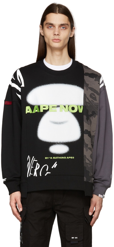 Photo: AAPE by A Bathing Ape Black Paneled Crewneck Sweater