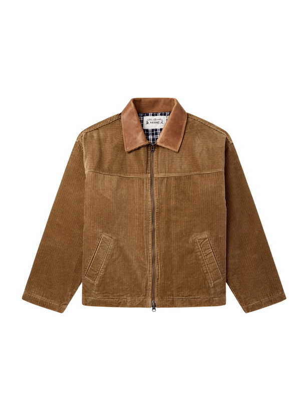 Photo: MANAAKI - Wiri Leather-Trimmed Cotton-Corduroy Jacket - Brown
