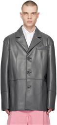 Wooyoungmi Gray Paneled Leather Jacket