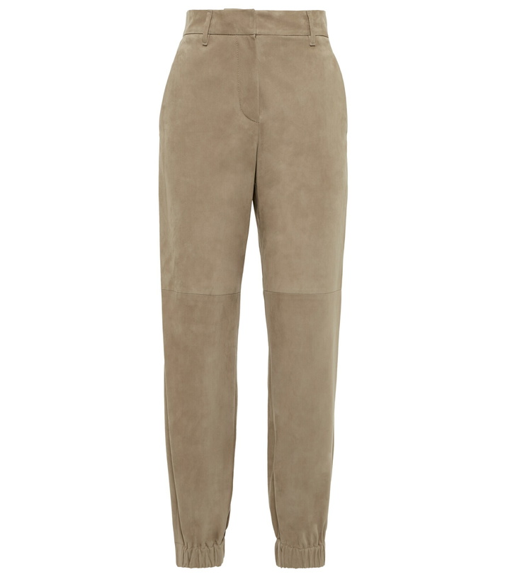 Photo: Brunello Cucinelli - High-rise slim suede pants