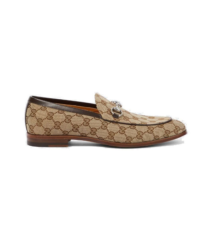 Photo: Gucci Horsebit GG canvas leather-trimmed loafers