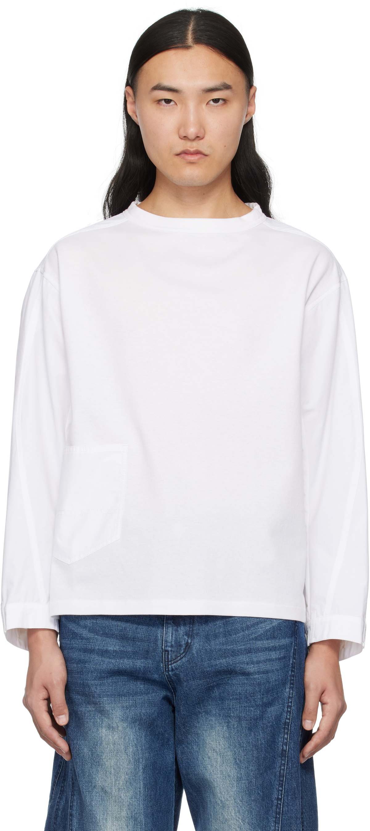 lesugiatelier White Curved Silhouette Long Sleeve T-shirt