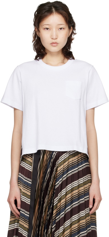 Photo: sacai White & Brown Horizontal Stripe T-shirt