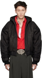LU'U DAN Black Hooded Outlaw Leather Jacket