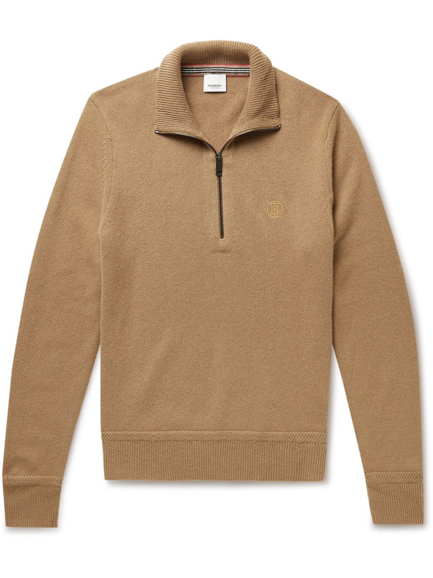 Photo: Burberry - Logo-Embroidered Cashmere Half-Zip Sweater - Brown
