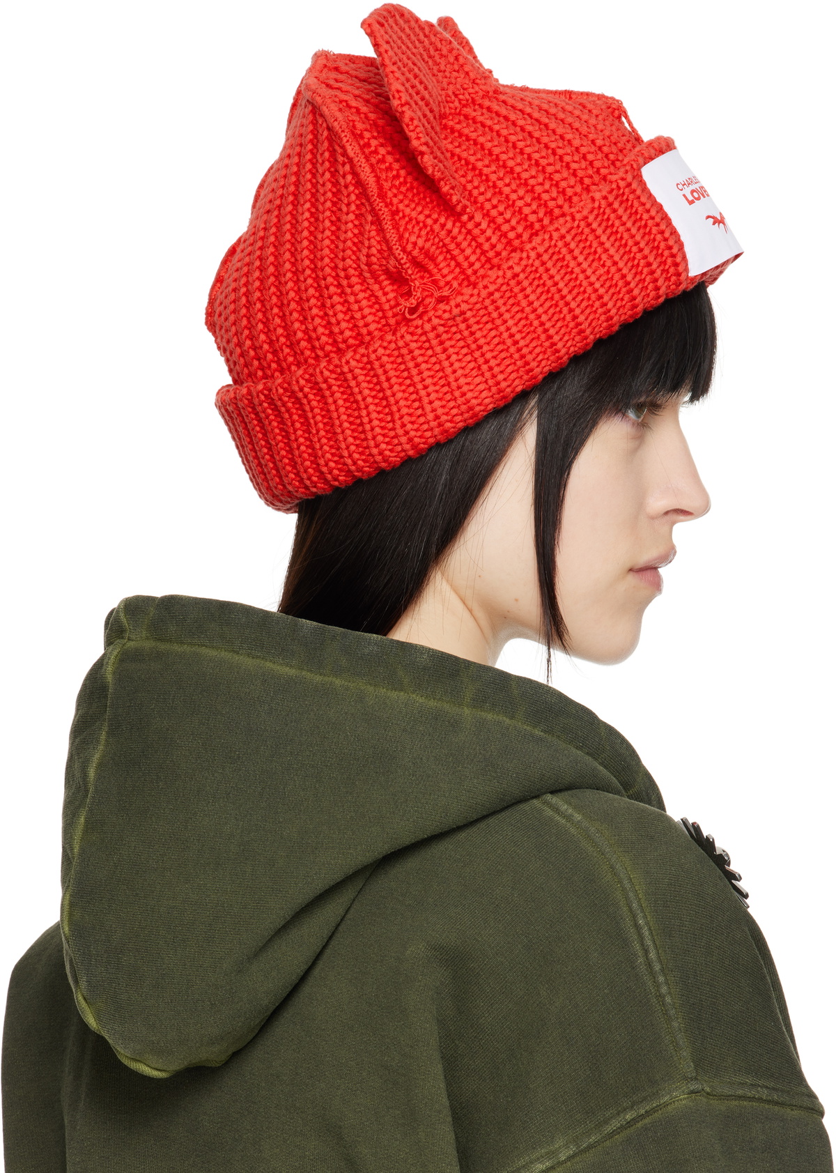 Charles Jeffrey LOVERBOY Red Chunky Ears Beanie Charles