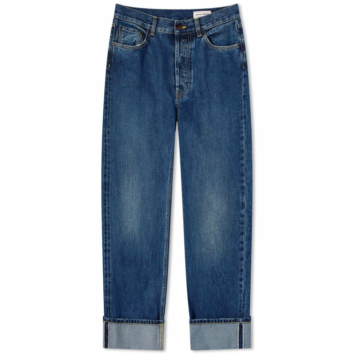Photo: Alexander McQueen Men's Turn Up Jeans in Blue Washed