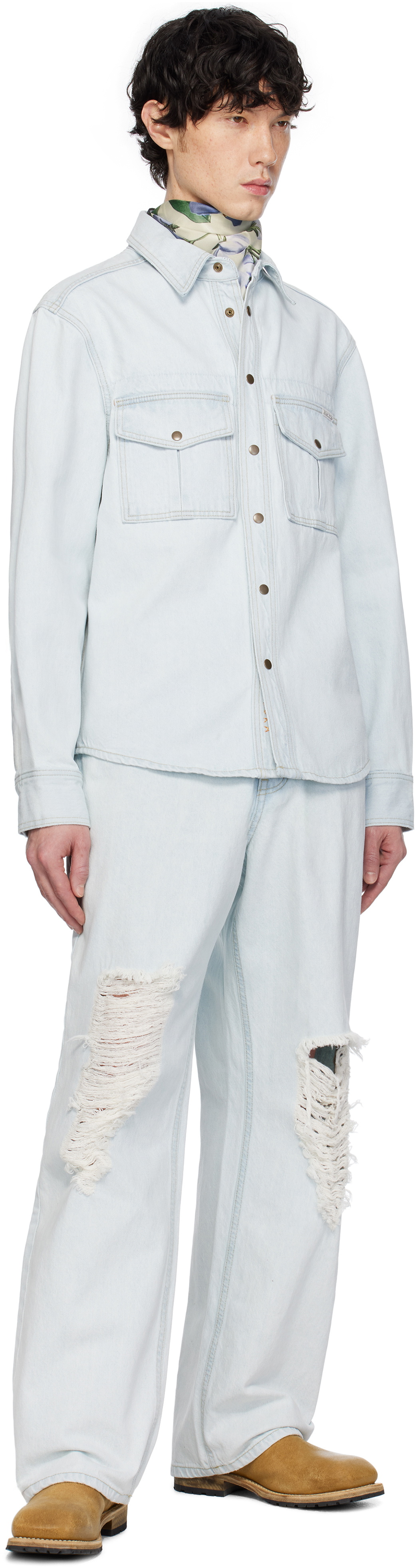 AFTER PRAY Blue Safari Pocket Denim Jacket