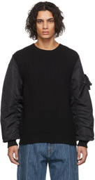 Helmut Lang Black Nylon Sleeve Knit Sweater