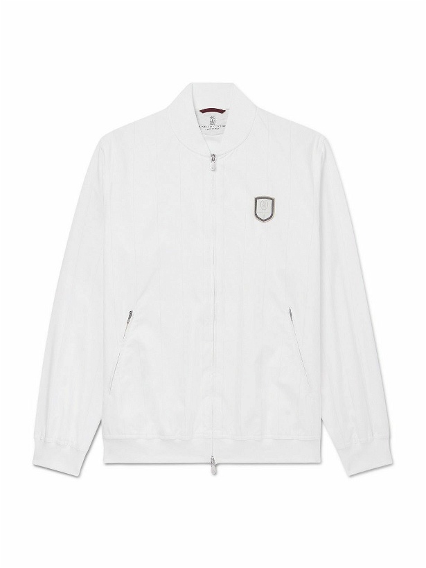Photo: Brunello Cucinelli - Logo-Appliquéd Striped Shell Tennis Jacket - White